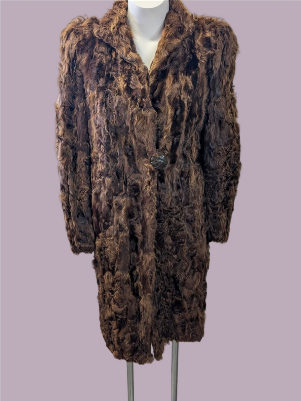 Vintage Coat Fur 1930s Bakelite Button Pockets Lined Persian Lamb Mint Condition